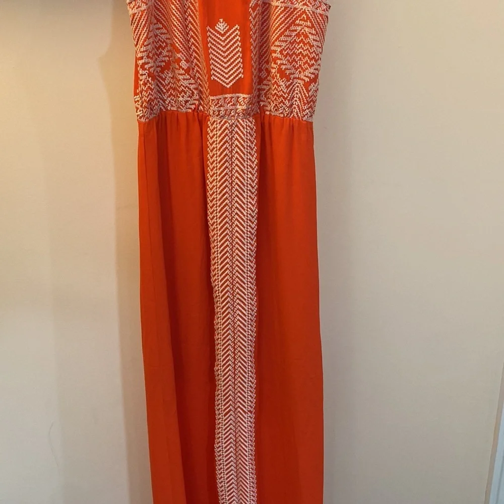 Anthropologie THML Orange Embroidered Boho Halter Maxi Dress size Small EUC - Picture 14 of 14